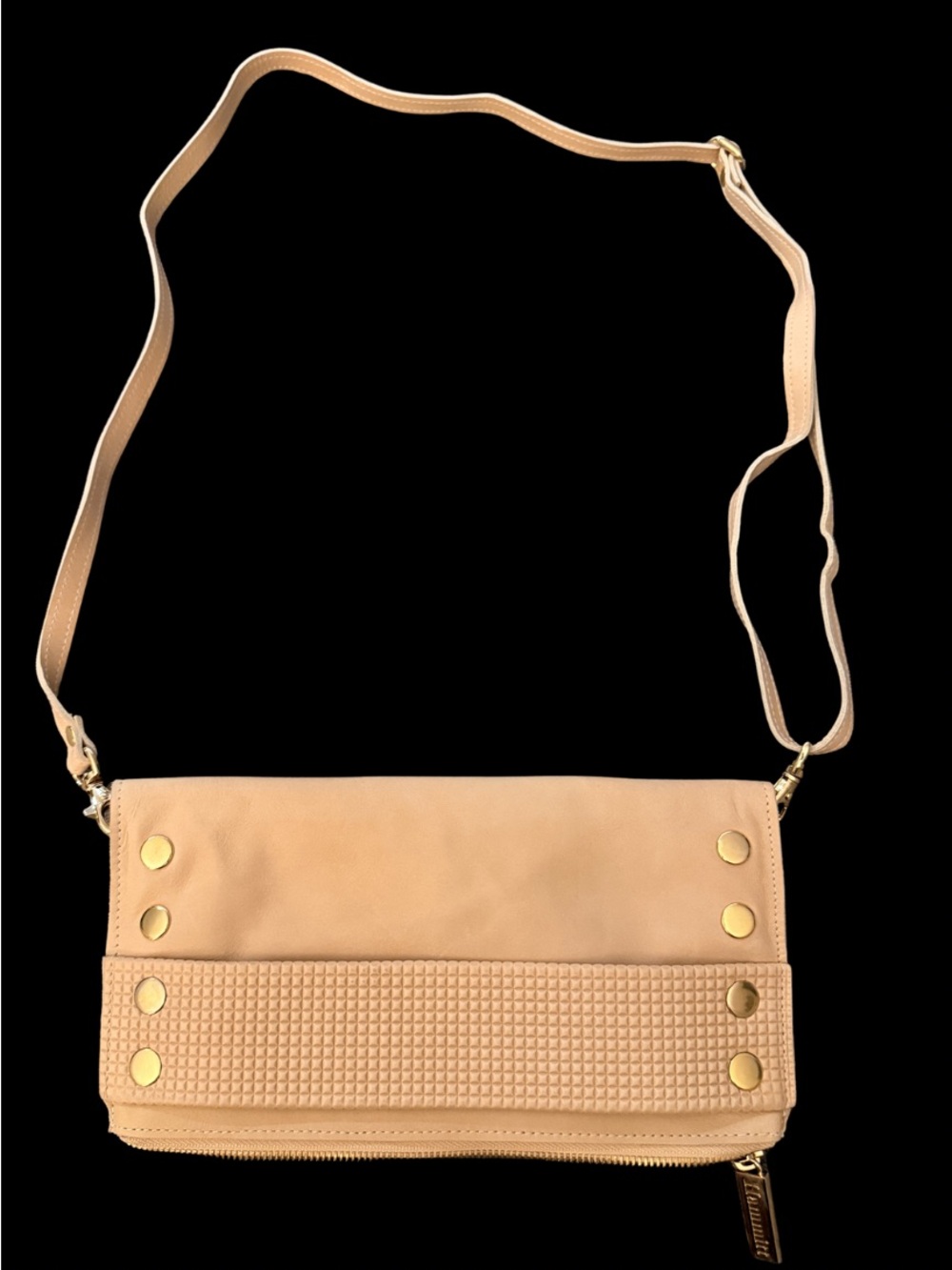 Hammitt Foldover Crossbody/Clutch Bag – Blush/Nude Leather with Gold Hardware